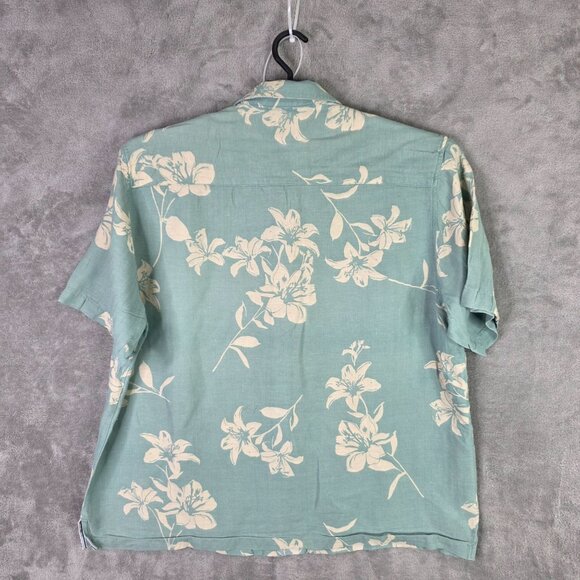 Mens 28 Palms Green & Beige Floral Print Silk Linen Blend Shirt Button Up XXL - Picture 4 of 7